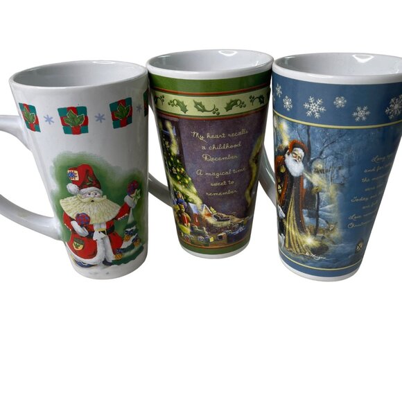 3 Christmas Cocoa Mug Coffee Tea Tall Cup Vintage Santa Image u - Picture 2 of 10